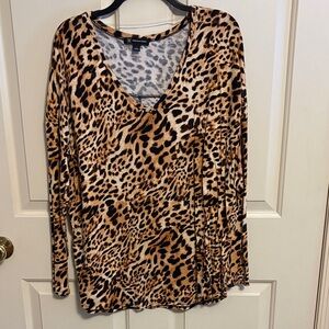 INC International Concepts Animal Print V-Neck Long Sleeve Top